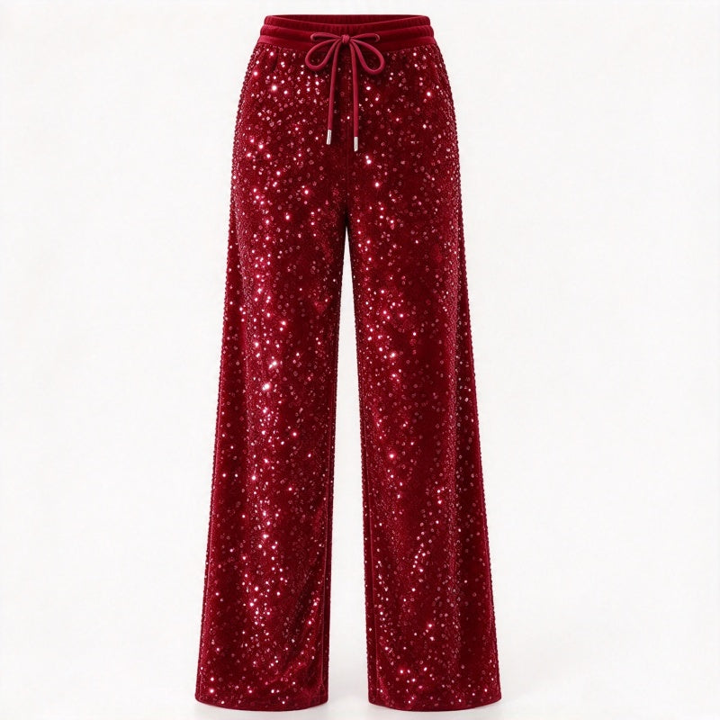 Breie bukser med glitterpaljetter for kvinner