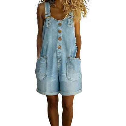 🔥50 000+ SOLGT TIL HALV PRIS💙 Løse denimshorts til dame, justerbare stropper og romslige lommer S-2XL