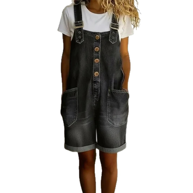 🔥50 000+ SOLGT TIL HALV PRIS💙 Løse denimshorts til dame, justerbare stropper og romslige lommer S-2XL