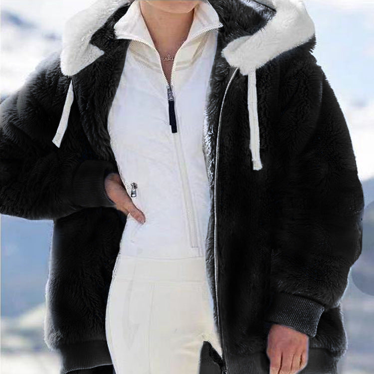 Hettefleecjakke med faux shearling-fôr