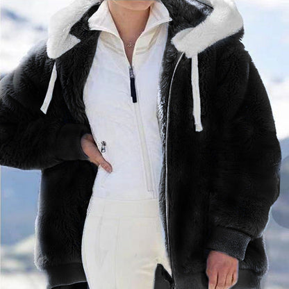 Hettefleecjakke med faux shearling-fôr