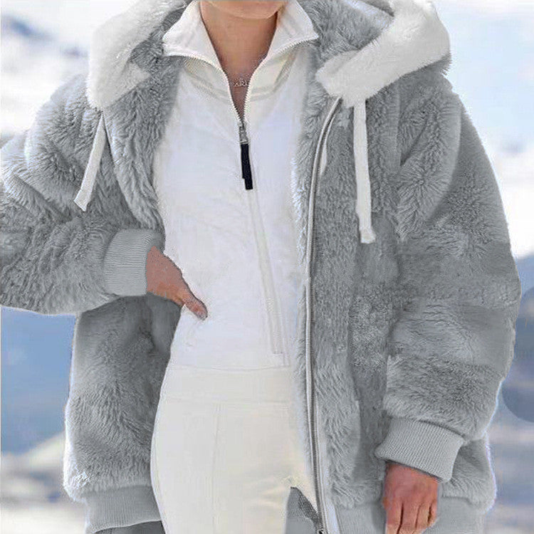 Hettefleecjakke med faux shearling-fôr