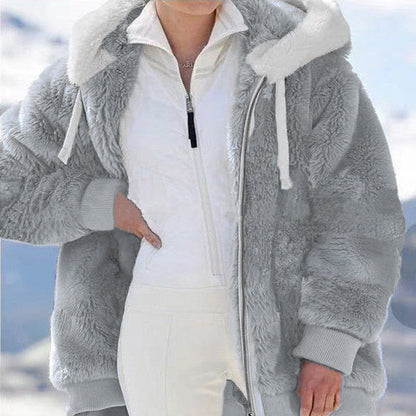 Hettefleecjakke med faux shearling-fôr