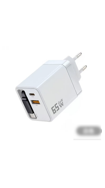 ⏳65W hurtigladende telefonladerblokk med uttrekkbar 80 cm type-C-kabel