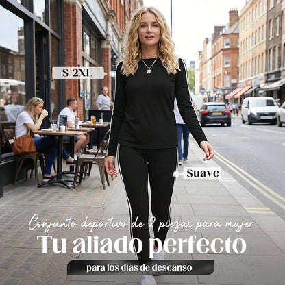 🔥 55 % DE DESCUENTO 🏡💖 Conjunto deportivo de dos piezas para mujer: camiseta de manga larga + pantalones de chándal cómodos 💕🧘‍♀️