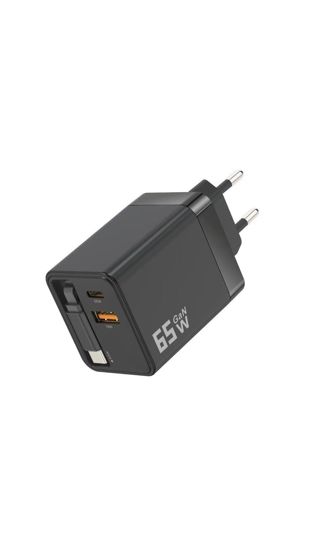 ⏳65W hurtigladende telefonladerblokk med uttrekkbar 80 cm type-C-kabel