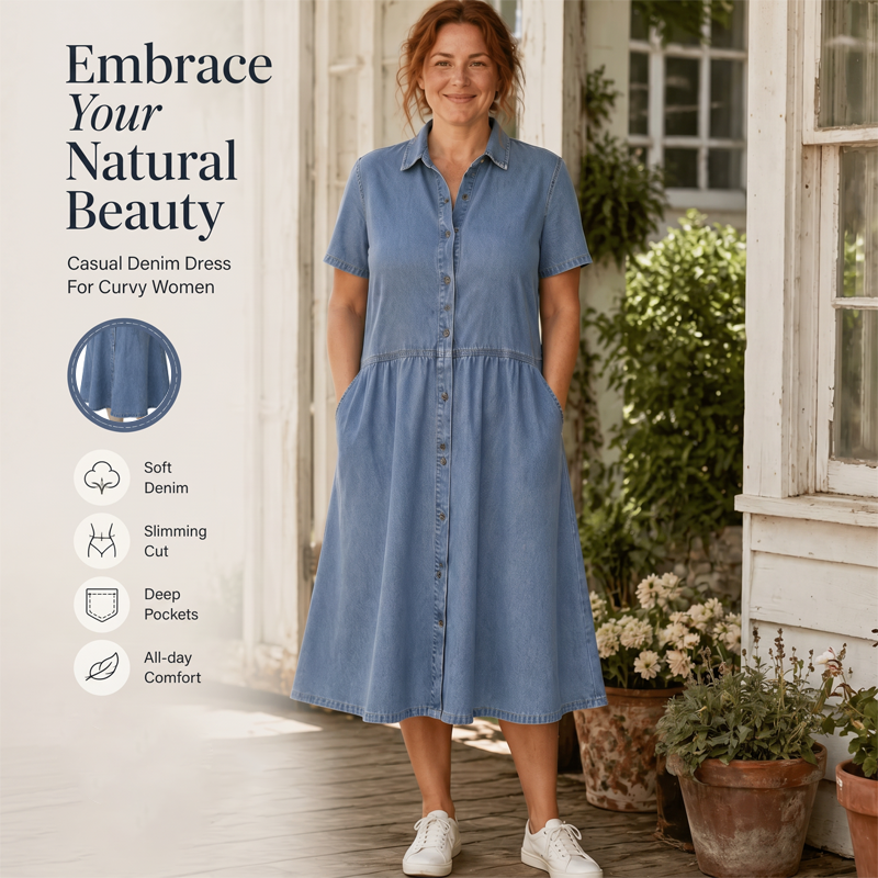 👗✨ 50 % RABATT! Denimskjortekjole – Avslappet eleganse og komfort