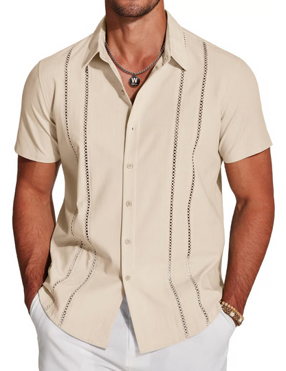 【50% DE DESCUENTO HOY】Camisa guayabera cubana con botones bordados para hombre🔥Súper transpirable🔥Súper cómodo