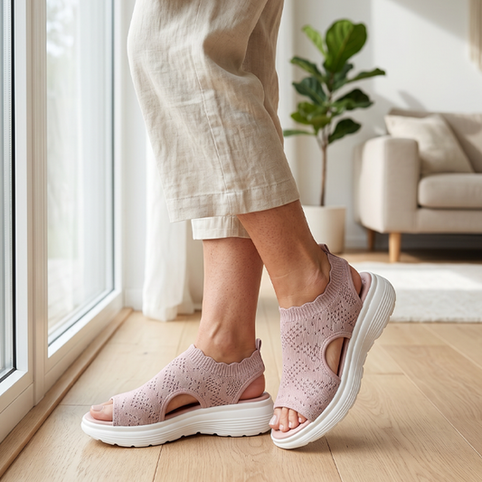 👡 Pustende strikkede platåsandaler for kvinner – lette og komfortable