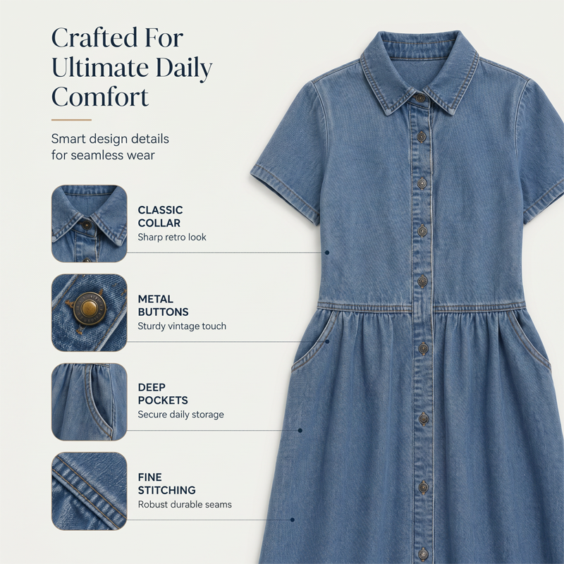 👗✨ 50 % RABATT! Denimskjortekjole – Avslappet eleganse og komfort