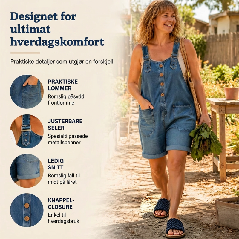 🔥50 000+ SOLGT TIL HALV PRIS💙 Løse denimshorts til dame, justerbare stropper og romslige lommer S-2XL