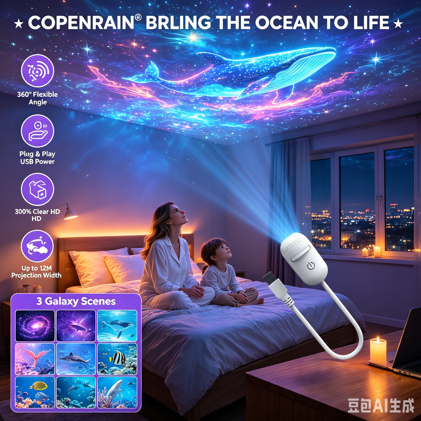 Plug-and-Play HD Galaxy & Ocean Projektor Nattlys 🥳55 000+ fornøyde brukere