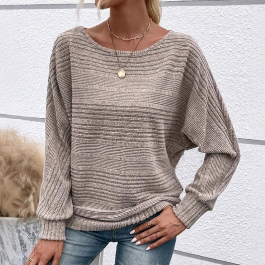 🎉Denna veckas specialerbjudande - 50% RABATT✨ Enfärgad, mjuk, hudvänlig randig, rundhalsad långärmad topp
