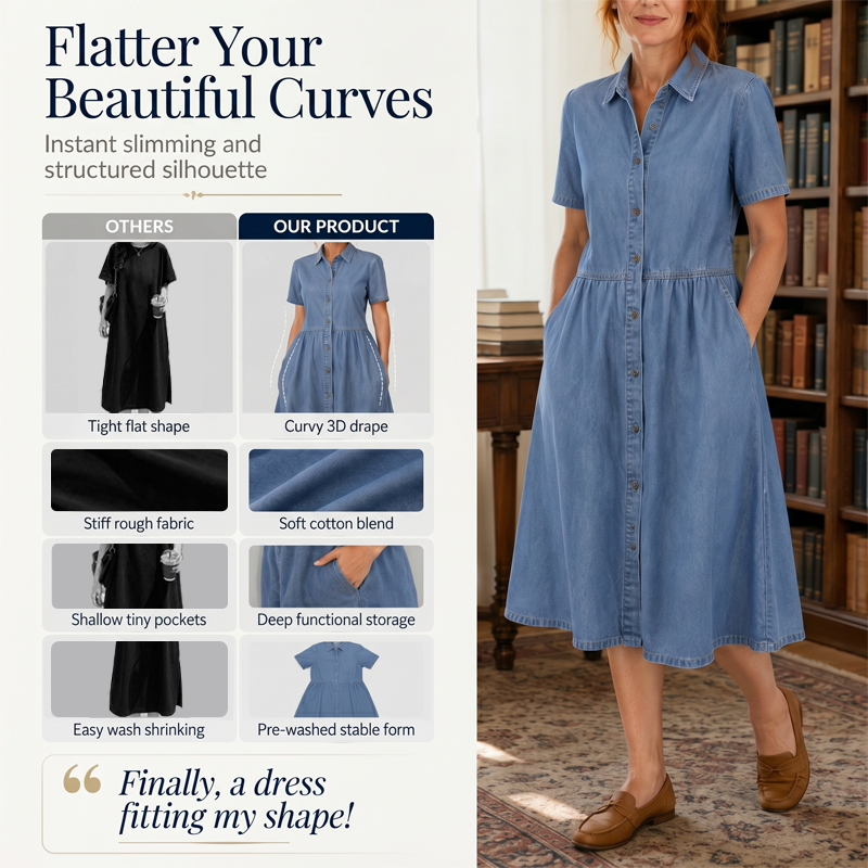 👗✨ 50 % RABATT! Denimskjortekjole – Avslappet eleganse og komfort