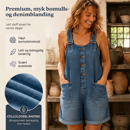 🔥50 000+ SOLGT TIL HALV PRIS💙 Løse denimshorts til dame, justerbare stropper og romslige lommer S-2XL