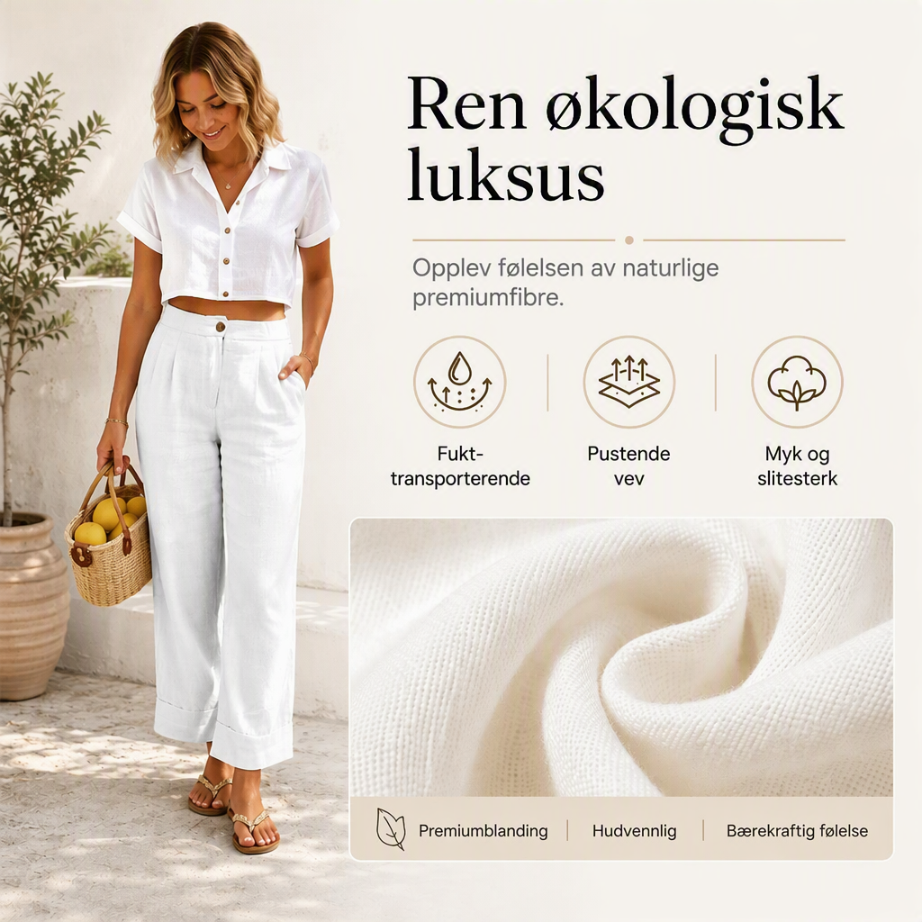 🔥👖Damebukser i linblanding med avslappet passform – Klassiske bukser med rette ben