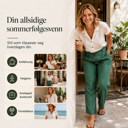 🔥👖Damebukser i linblanding med avslappet passform – Klassiske bukser med rette ben