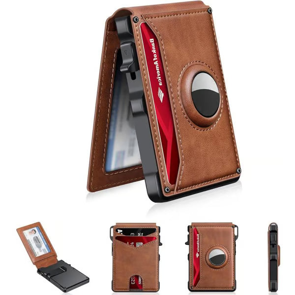 💼🔒Slank herrelommebok i aluminium med RFID-blokkering – Pop-up-kortholder med pengeklips og doble ID-vinduer