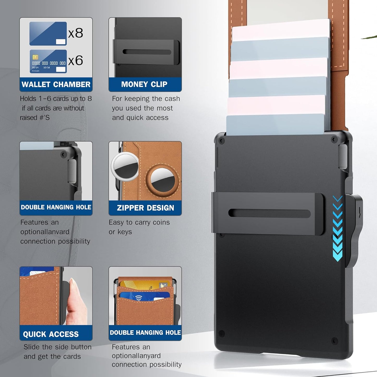 💼🔒Slank herrelommebok i aluminium med RFID-blokkering – Pop-up-kortholder med pengeklips og doble ID-vinduer