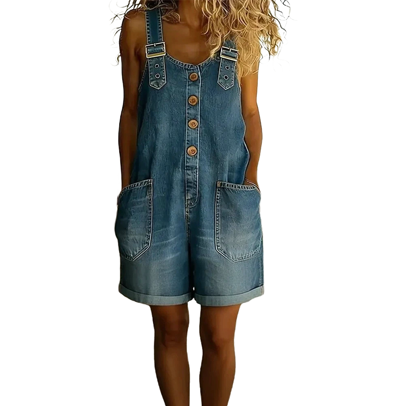 🔥50 000+ SOLGT TIL HALV PRIS💙 Løse denimshorts til dame, justerbare stropper og romslige lommer S-2XL