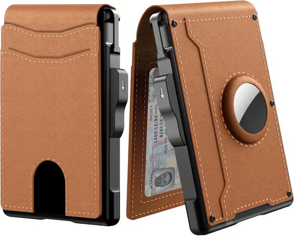 💼🔒Slank herrelommebok i aluminium med RFID-blokkering – Pop-up-kortholder med pengeklips og doble ID-vinduer