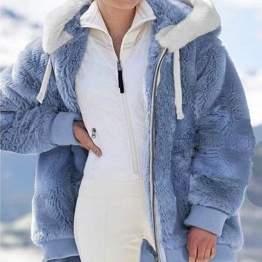 Hettefleecjakke med faux shearling-fôr