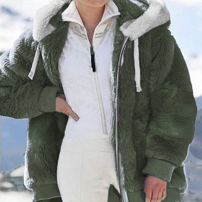 Hettefleecjakke med faux shearling-fôr