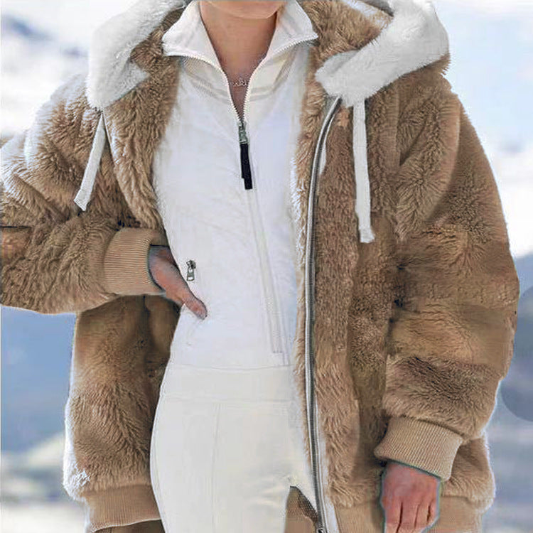 Hettefleecjakke med faux shearling-fôr