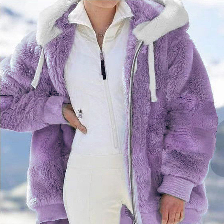 Hettefleecjakke med faux shearling-fôr