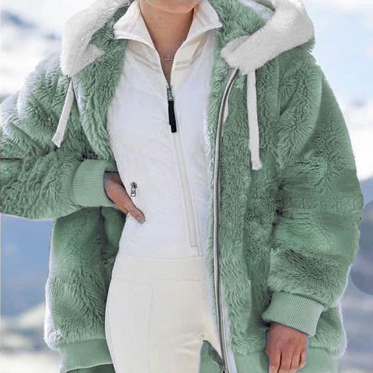 Hettefleecjakke med faux shearling-fôr