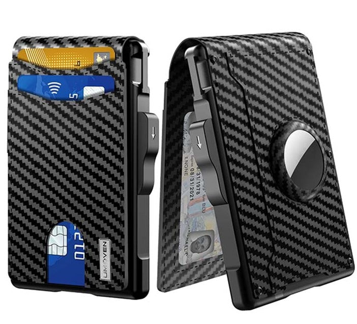 💼🔒Slank herrelommebok i aluminium med RFID-blokkering – Pop-up-kortholder med pengeklips og doble ID-vinduer
