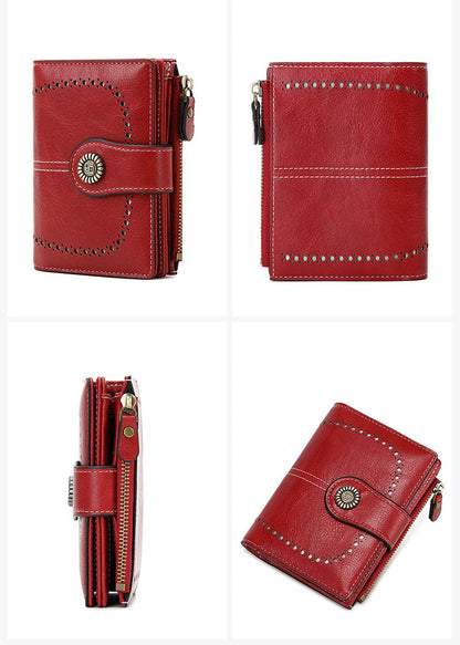 RFID 💖 Billetera con cremallera antirrobo para damas 💖 Billetera con hebilla y ranura para múltiples tarjetas