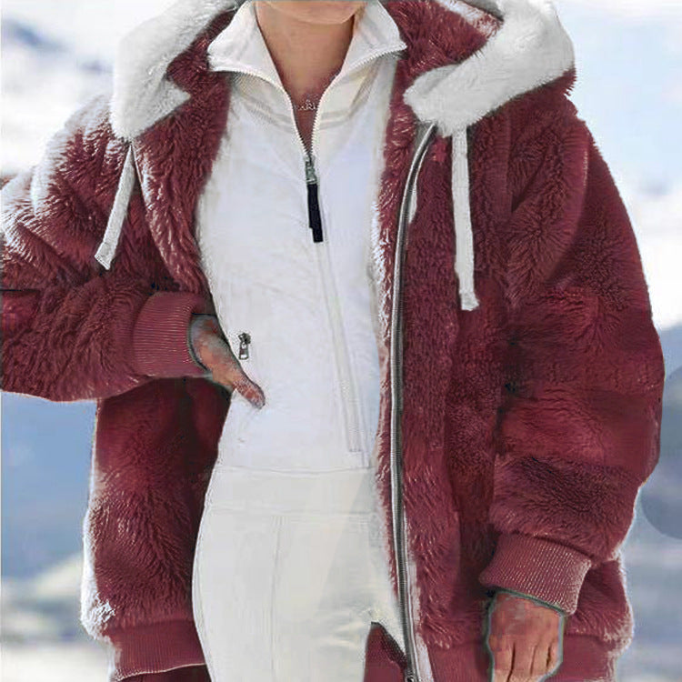 Hettefleecjakke med faux shearling-fôr