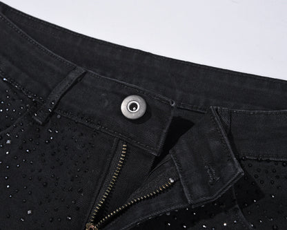 Slim-fit jeans i svart denim med strasspynt