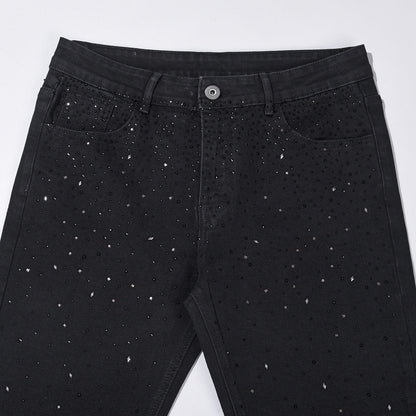 Slim-fit jeans i svart denim med strasspynt