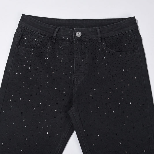 Slim-fit jeans i svart denim med strasspynt