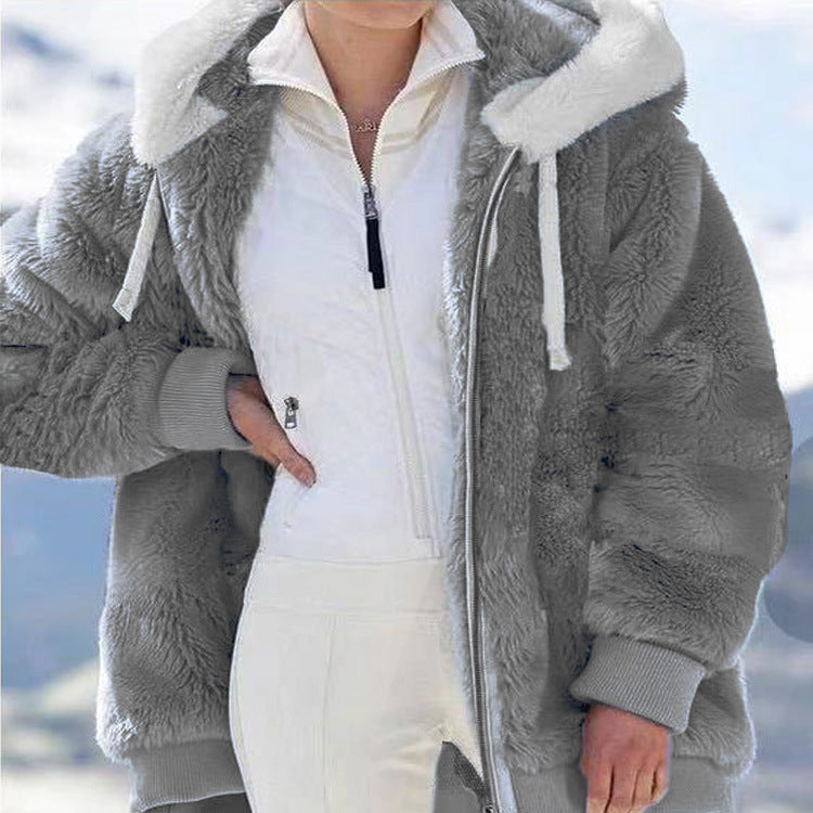 Hettefleecjakke med faux shearling-fôr