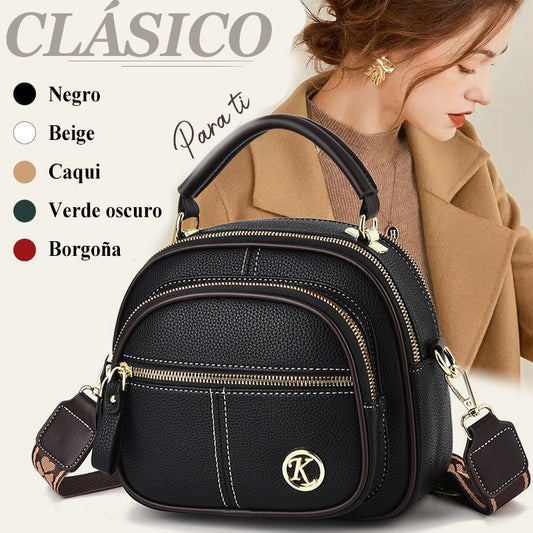 🔥 55 % de descuento 🎁 Bolso clásico de piel con diseño versátil y compartimentos y correa ajustable para el hombro 👜✨