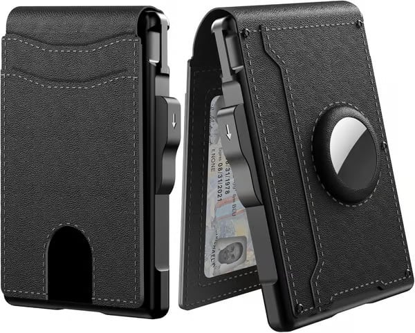 💼🔒Slank herrelommebok i aluminium med RFID-blokkering – Pop-up-kortholder med pengeklips og doble ID-vinduer