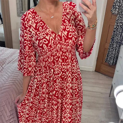 👗Vestido holgado con cuello en V y estampado