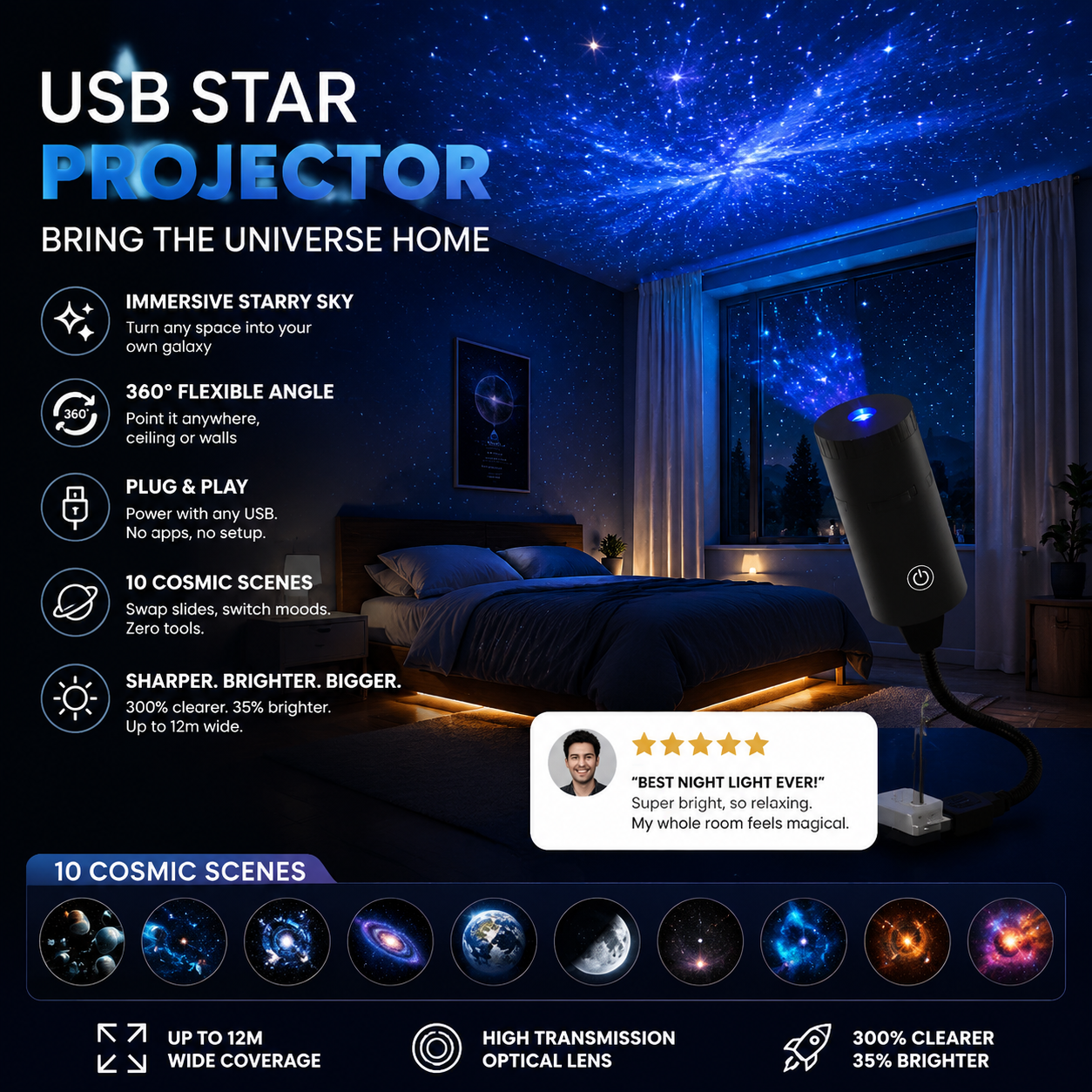 Plug-and-Play HD Galaxy & Ocean Projektor Nattlys 🥳55 000+ fornøyde brukere