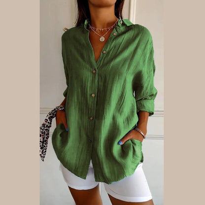Camisa clásica con solapa y un solo pecho, plisada y texturizada para mujer ✨49% OFF✨
