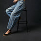 Damers vintage jeans med medelhög midja och böjda vida ben