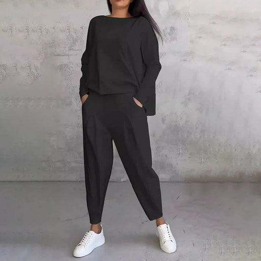🎀Ett måste-ha modeplagg för din höst- och vintergarderob💕Damset i två delar: rundhalsad långärmad topp + byxor🧥 +👖