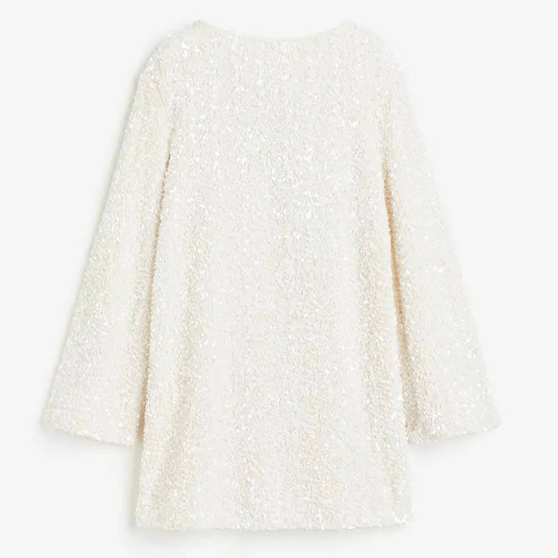 💃Begrenset tid 49 % rabatt🎀Dans hele natten Paljettrygg med sløyfe Løs mini-kjole🎀