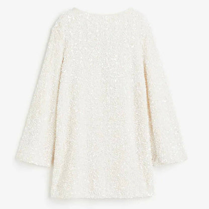 💃Begrenset tid 49 % rabatt🎀Dans hele natten Paljettrygg med sløyfe Løs mini-kjole🎀