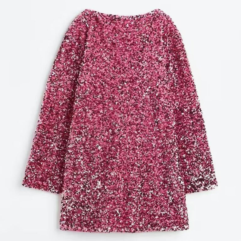 💃Begrenset tid 49 % rabatt🎀Dans hele natten Paljettrygg med sløyfe Løs mini-kjole🎀