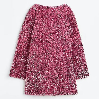 💃Begrenset tid 49 % rabatt🎀Dans hele natten Paljettrygg med sløyfe Løs mini-kjole🎀