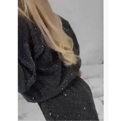 🎅Juleforsalg🎄Løs topp med paljetter og bukser med vide ben (2-delers sett)