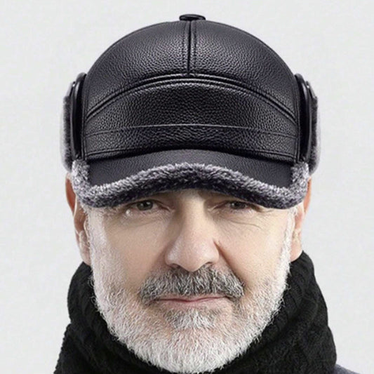 🧢 50 % RABATT NÅ! ✨ Herre vinterlue med ørevarmere i saueskinn - Vindtett og termisk design for ekstremt kaldt vær ❄️🛡️